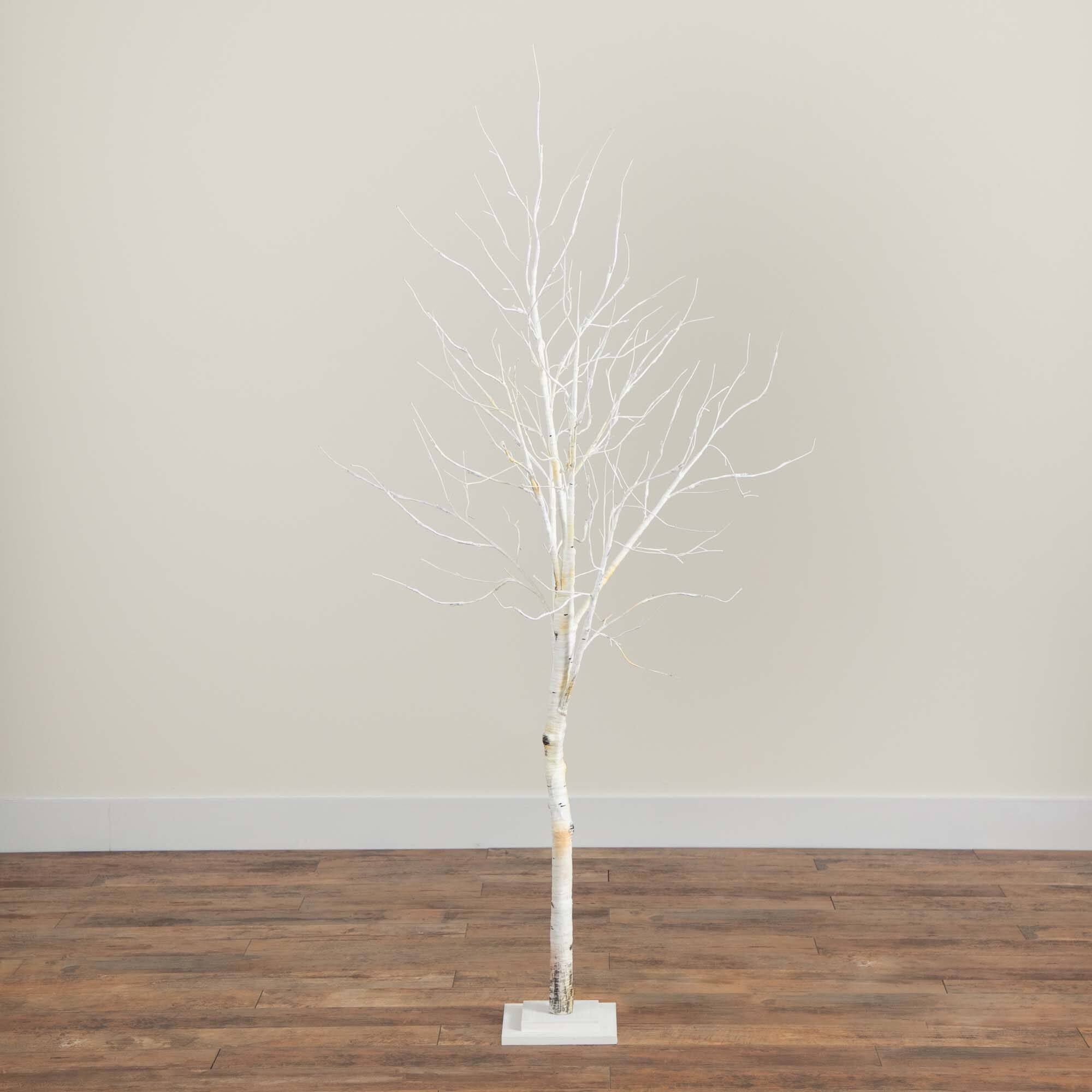 6ft. Pre-Lit White Birch Artificial Christmas Tree, White LED Lights